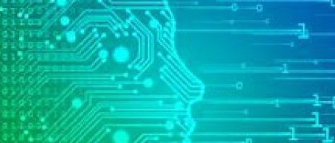 Digital Face AI banner with binary digits in green and blue colours