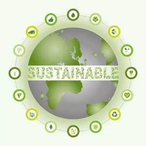 Sustainable green logo with background map and ESG icons