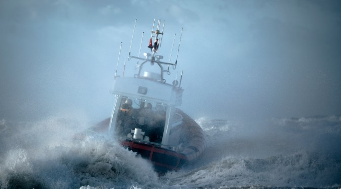 Storm at sea with boat